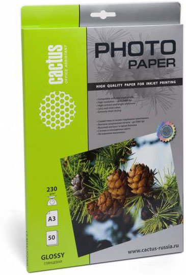 Фотобумага Cactus CS-GA323050 A3/230г/м2/50л/белый глянцевое для струйной печати