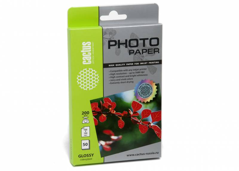 Фотобумага Cactus CS-GA620050 10x15/200г/м2/50л/белый глянцевое для струйной печати