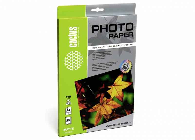 Фотобумага Cactus CS-MA419050 A4/190г/м2/50л/белый матовое для струйной печати
