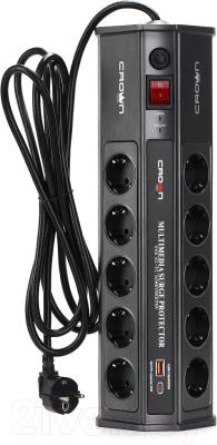Сетевой фильтр 3м 10 розеток Crown CMPS-11, черный