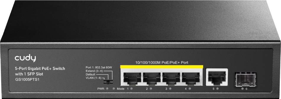 Коммутатор Cudy GS1005PTS1, 5xLAN 1Gbps, 1xSFP, PoE