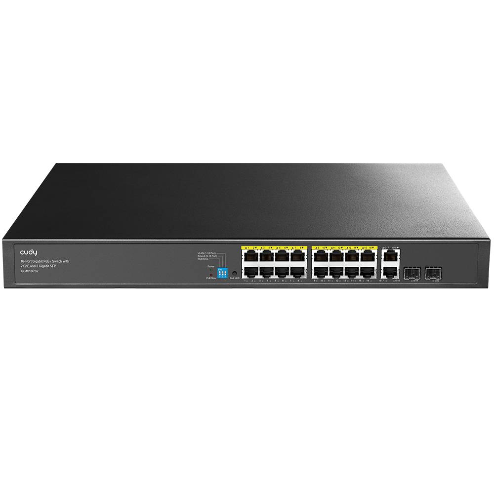 Коммутатор Cudy GS1018PS2 3.0, 16xLAN 1Gbps, 2xUplink, 2xSFP, PoE