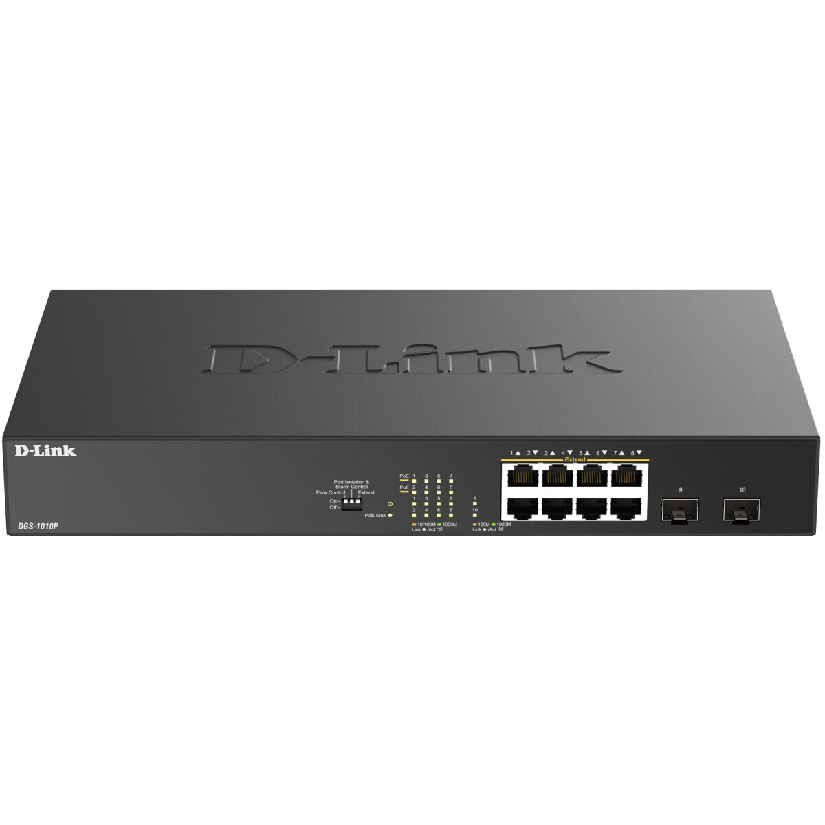 Коммутатор D-Link DGS-1010P/B1A, 8xLAN 1Gbps, 2xSFP, PoE