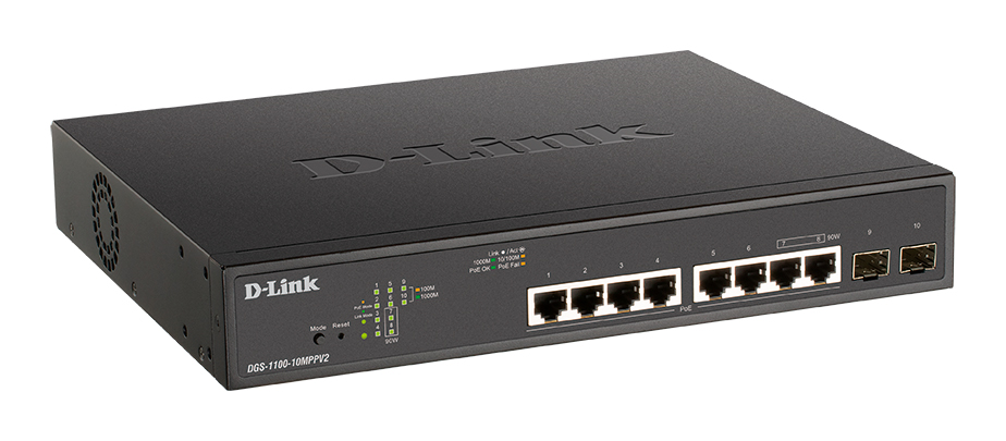Коммутатор D-Link DGS-1100-10MPPV2/A3A, 8xLAN 1Gbps, 2xSFP