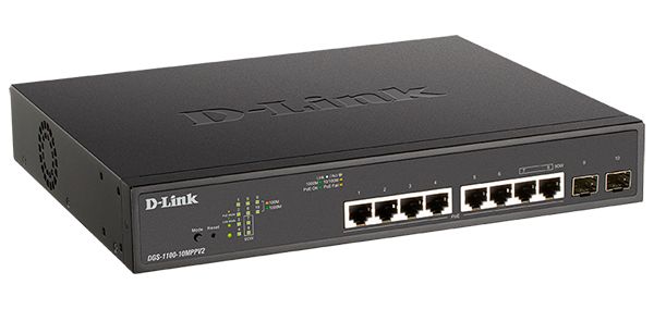Коммутатор D-Link DGS-1100-10MPPV2/A, 8xLAN 1Gbps, 2xSFP