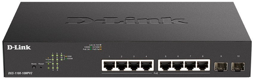 Коммутатор D-Link DGS-1100-10MPV2/A3A, 8xLAN 1Gbps, 2xSFP