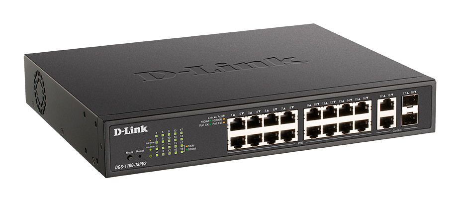 Коммутатор D-Link DGS-1100-18PV2/A3A, 16xLAN 1Gbps, 2xSFP