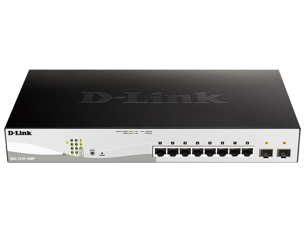 Коммутатор D-Link DGS-1210-10MP/F3A, 8xLAN 1Gbps, 2xSFP