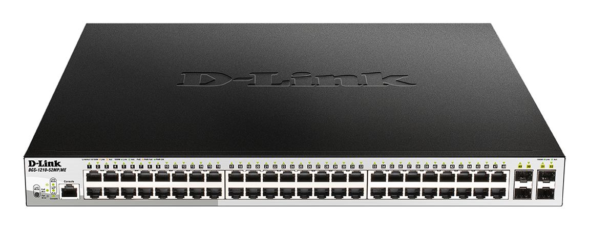 Коммутатор D-Link DGS-1210-52MP/ME/B2A, 48xLAN 1Gbps, 4xSFP, PoE