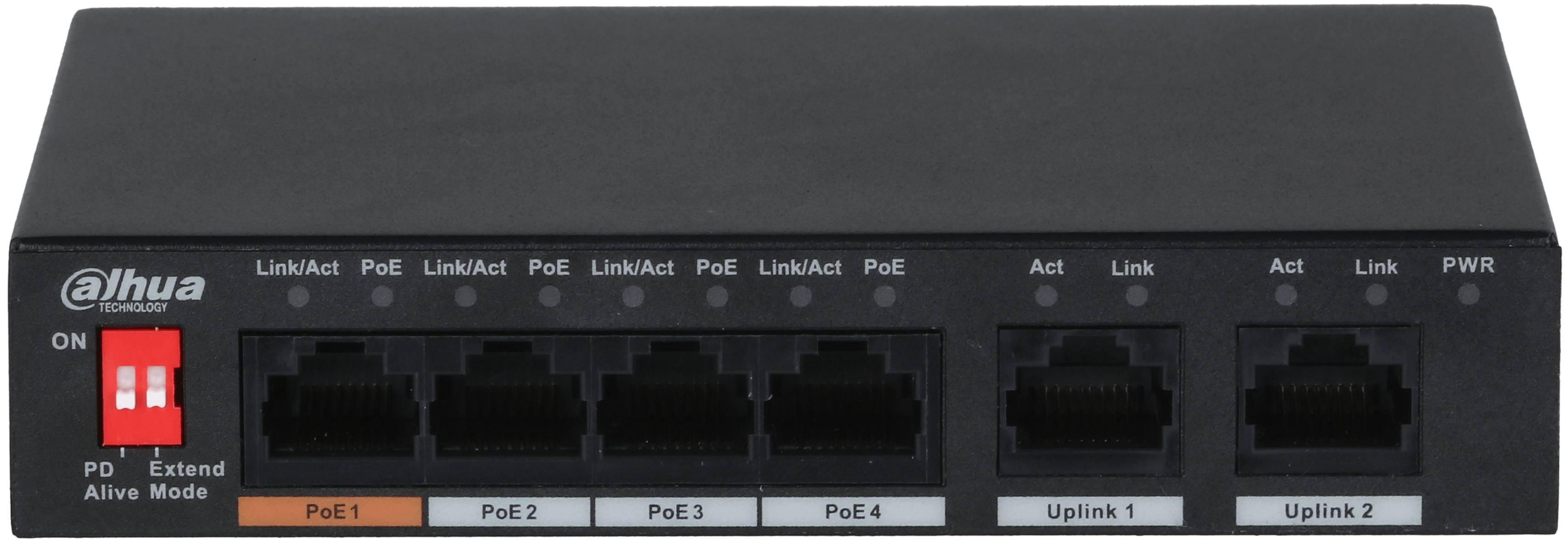 Коммутатор Dahua DH-PFS3006-4ET-60, 6xLAN 100Mbps, PoE