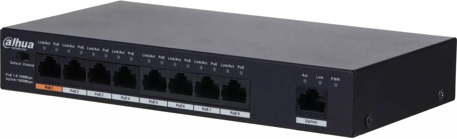 Коммутатор Dahua DH-PFS3009-8ET1GT-96, 8xLAN 100Mbps, 1xLAN 1Gbps