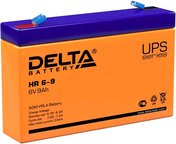 6V / 9Ah, аккумулятор для UPS, Delta HR 6-9