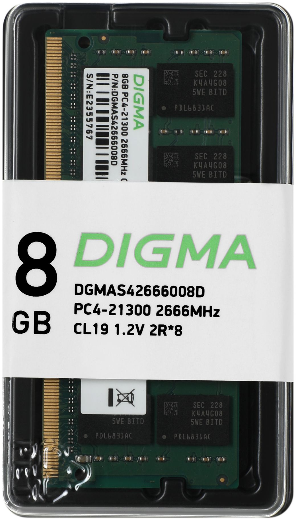 Оперативная память для ноутбука 8Gb Digma DGMAS42666008D, SODIMM DDR IV, PC-21300, 2666MHz