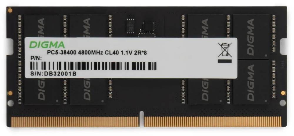 Оперативная память для ноутбука 16Gb Digma DGMAS54800016S, SODIMM DDR V, PC-38400, 4800MHz