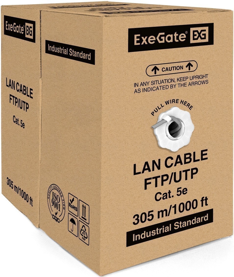 UTP кабель бухта 305м cat.5e ExeGate UTP4-C5E-CCA-P24-IN-PVC-GY-305 EX205293RUS, серый