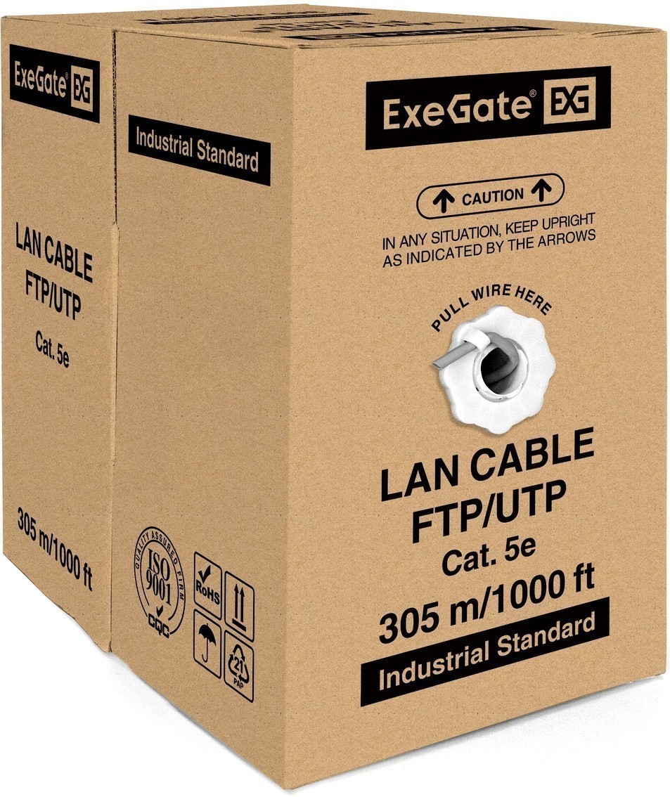UTP кабель бухта 305м cat.5e ExeGate UTP-2-C5e-CCA-S24-IN-PVC-GY-305 EX256745RUS, серый