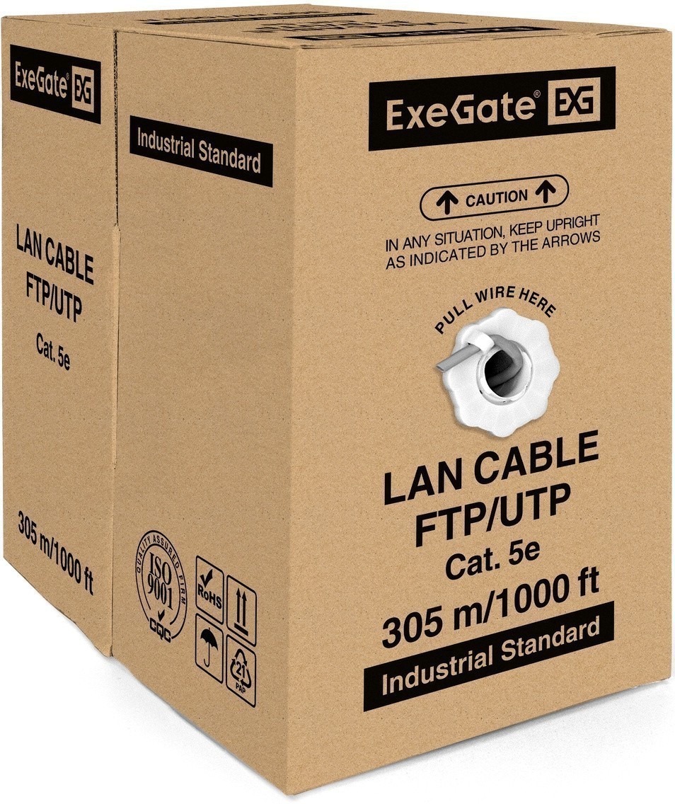 UTP кабель бухта 305м cat.5e ExeGate UTP4-C5e-CU-S24-IN-PVC-GY-305-FLUKE EX256748RUS, серый