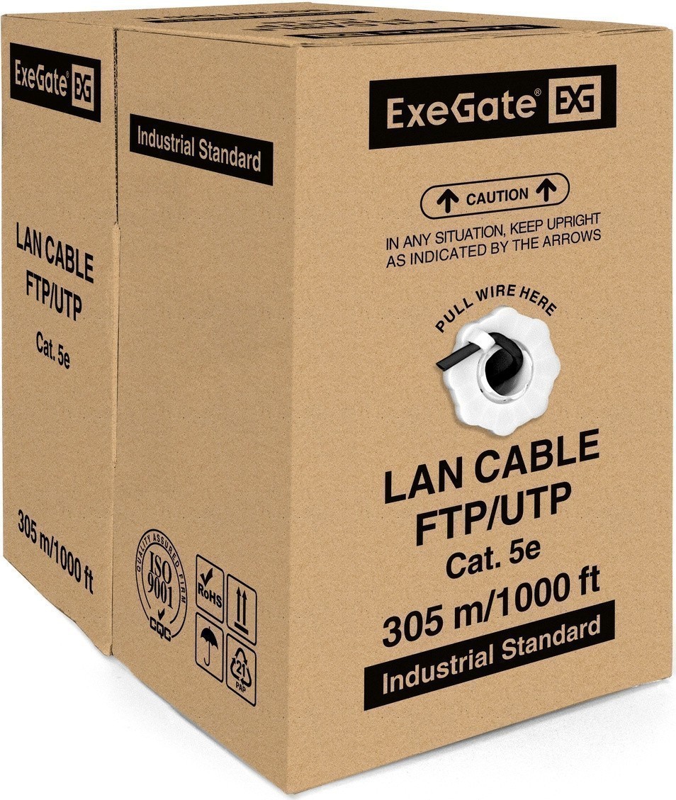 FTP кабель бухта 305м cat.5e ExeGate FUTP4-C5e-CU-S24-OUT-PE-BK-305 EX256750RUS, черный