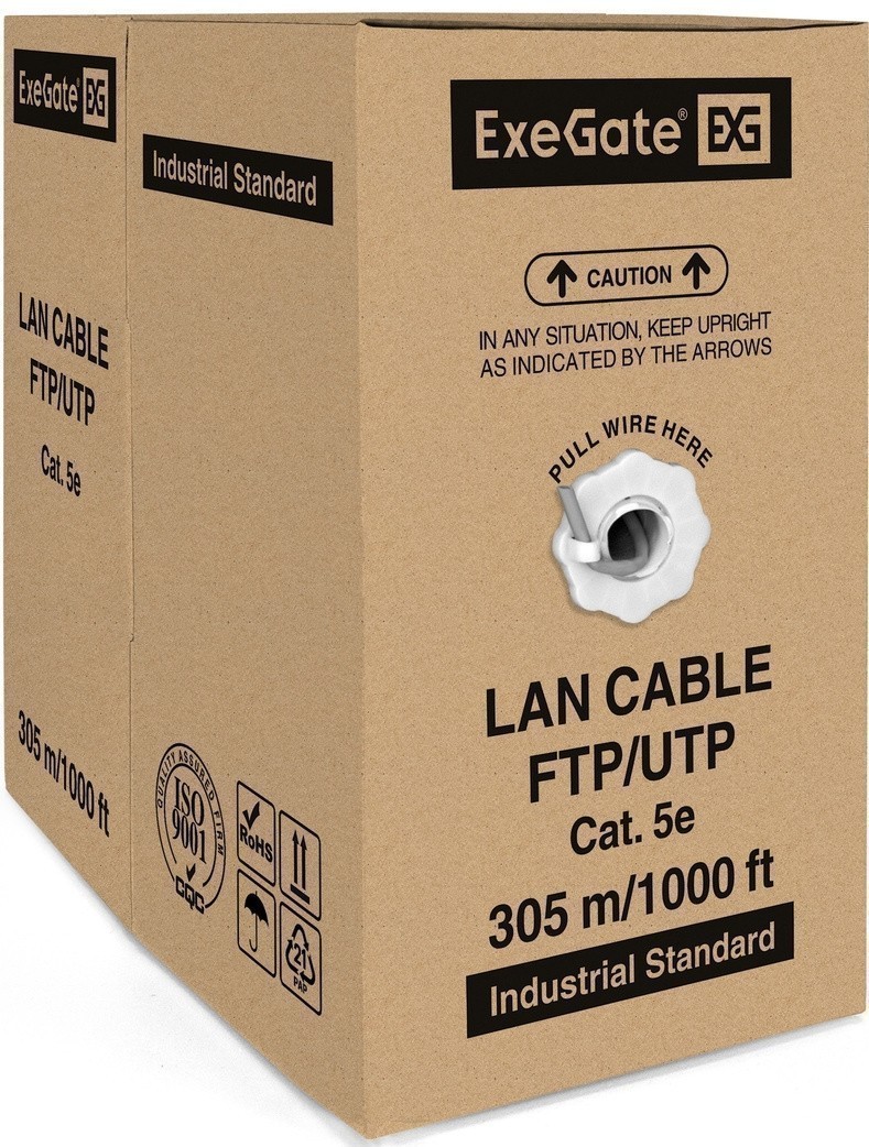 SFTP кабель бухта 305м cat.5e ExeGate SFTP4-C5e-CU-S24-IN-PVC-GY-305 EX281809RUS, серый