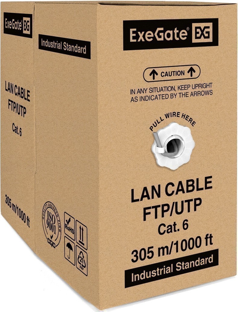 FTP кабель бухта 305м cat.6 ExeGate FUTP4-C6-CU-S23-IN-PVC-GY-305 EX281810RUS, серый