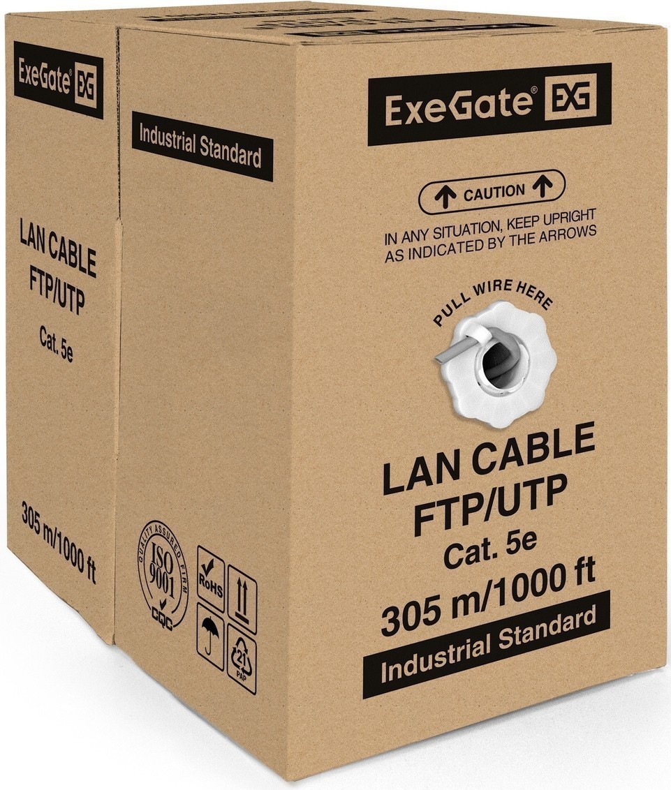 FTP кабель бухта 305м cat.5e ExeGate FUTP4-C5e-CU-S24-IN-PVC-GY-305 EX281811RUS, серый