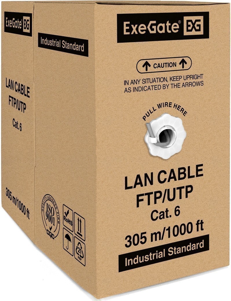 UTP кабель бухта 305м cat.6 ExeGate UTP4-C6-CU-S23-IN-PVC-GY-305 EX281813RUS, серый