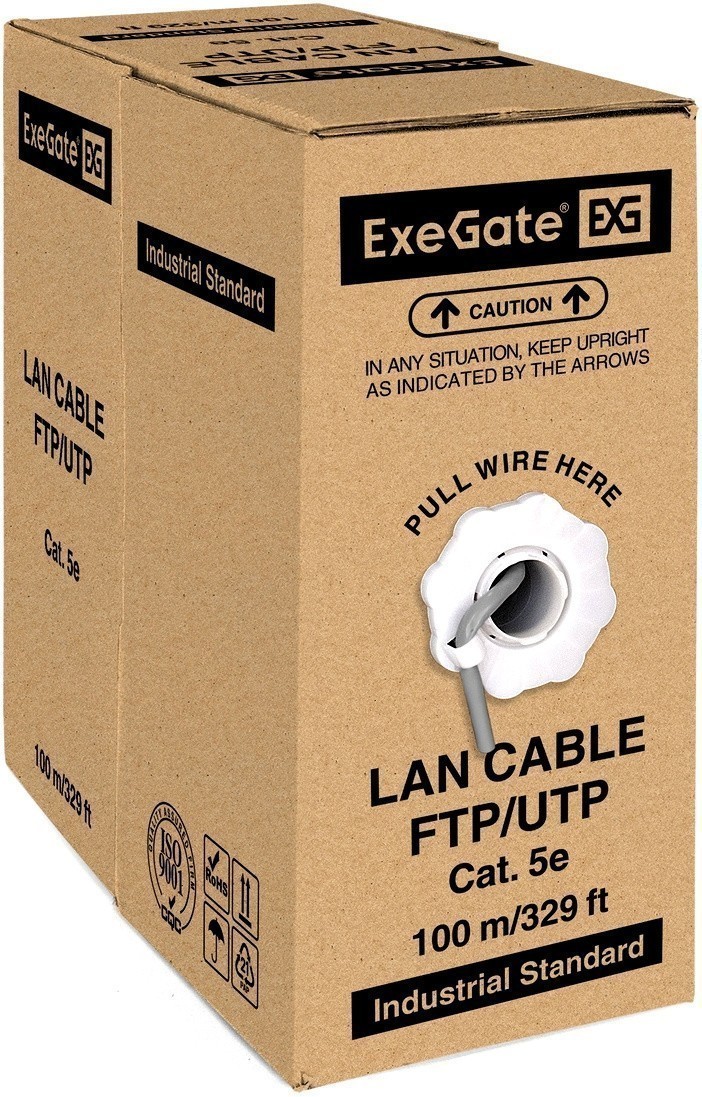 UTP кабель бухта 100м cat.5e ExeGate UTP4-C5e-CCA-S24-IN-PVC-GY-100 EX281816RUS, серый