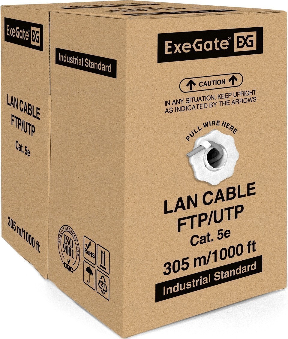 UTP кабель бухта 305м cat.5e ExeGate UTP4-C5e-CCA-S25-IN-PVC-GY-305 EX281817RUS, серый