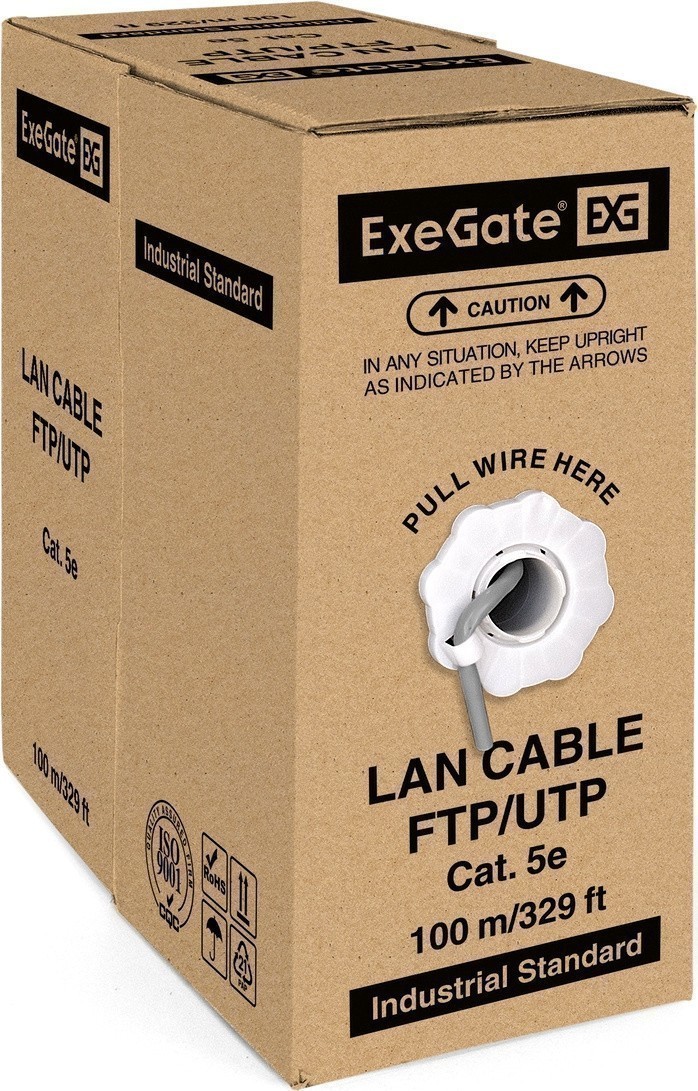 UTP кабель бухта 100м cat.5e ExeGate UTP4-C5e-CCA-S26-IN-PVC-GY-100 EX281818RUS, серый