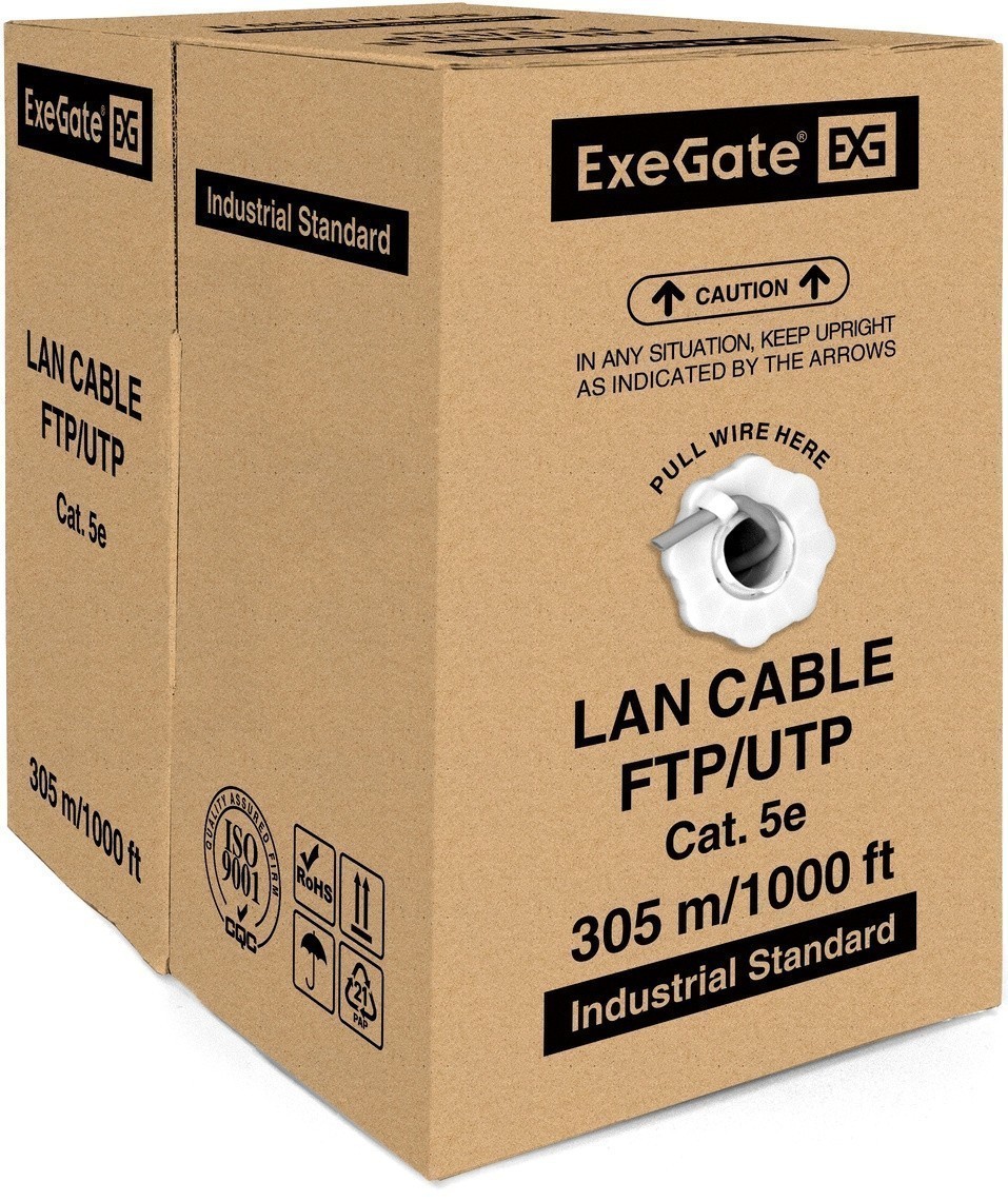 UTP кабель бухта 305м cat.5e ExeGate UTP-2-C5e-CU-S24-IN-PVC-GY-305 EX281821RUS, серый