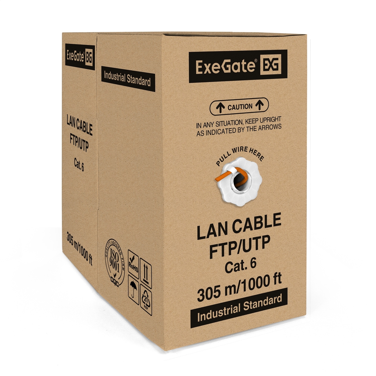 FTP кабель бухта 305м cat.6 ExeGate FUTP4-C6-CU-S23-IN-LSZH-OR-305 EX289279RUS, оранжевый