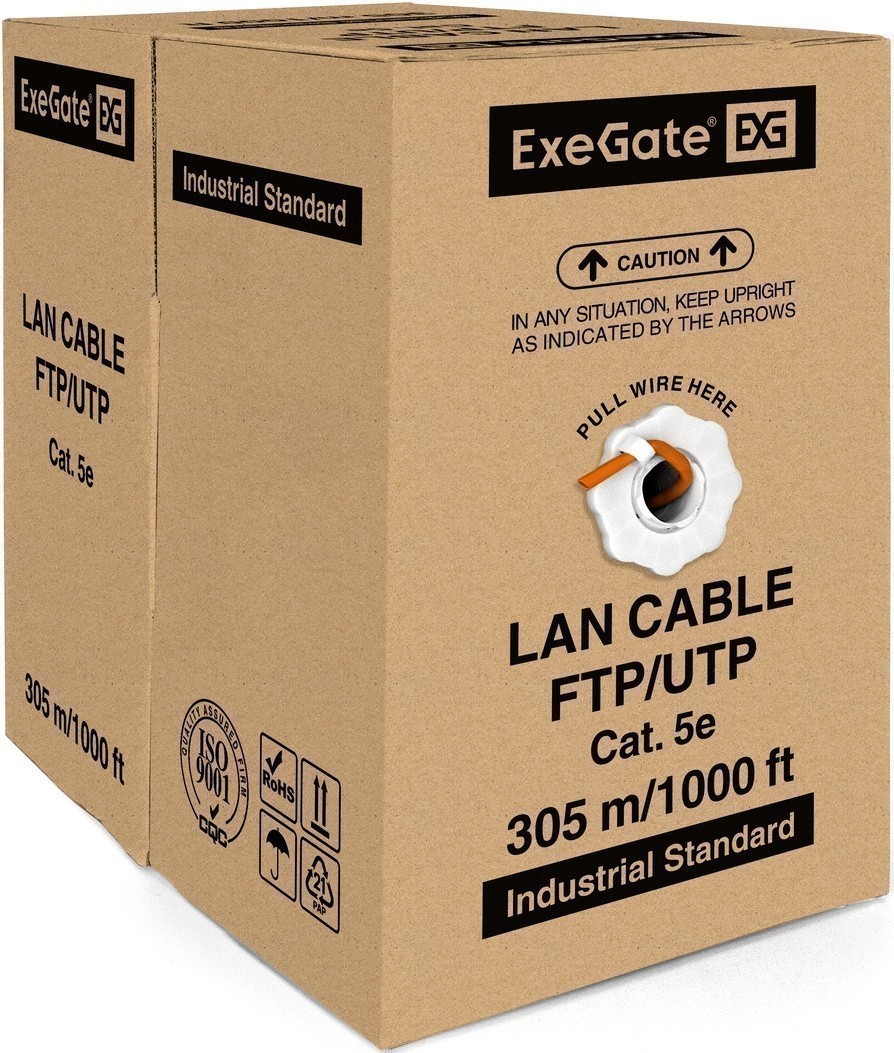 FTP кабель бухта 305м cat.5e ExeGate FUTP4-C5e-CU-S24-IN-LSZH-OR-305 EX289280RUS, оранжевый