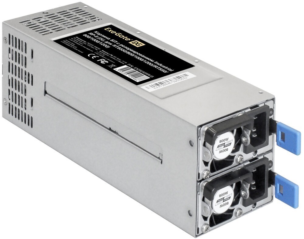 2x800Вт, ExeGate Industrial-RTS800 EX292322RUS, 94%, APFC, 2U Redundant