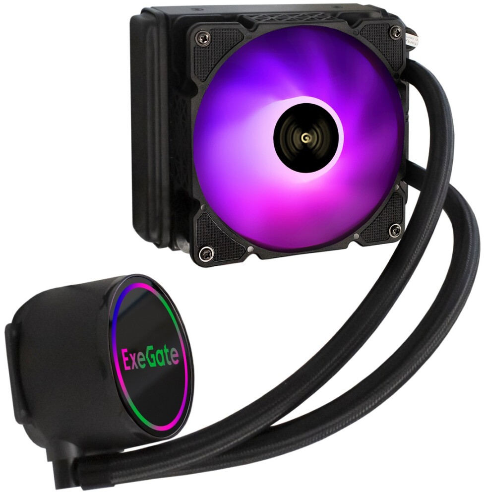 Жидкостное охлаждение ExeGate BlackWater-120.PWM.ARGB EX293456RUS, 150W (LGA1700 Ready)
