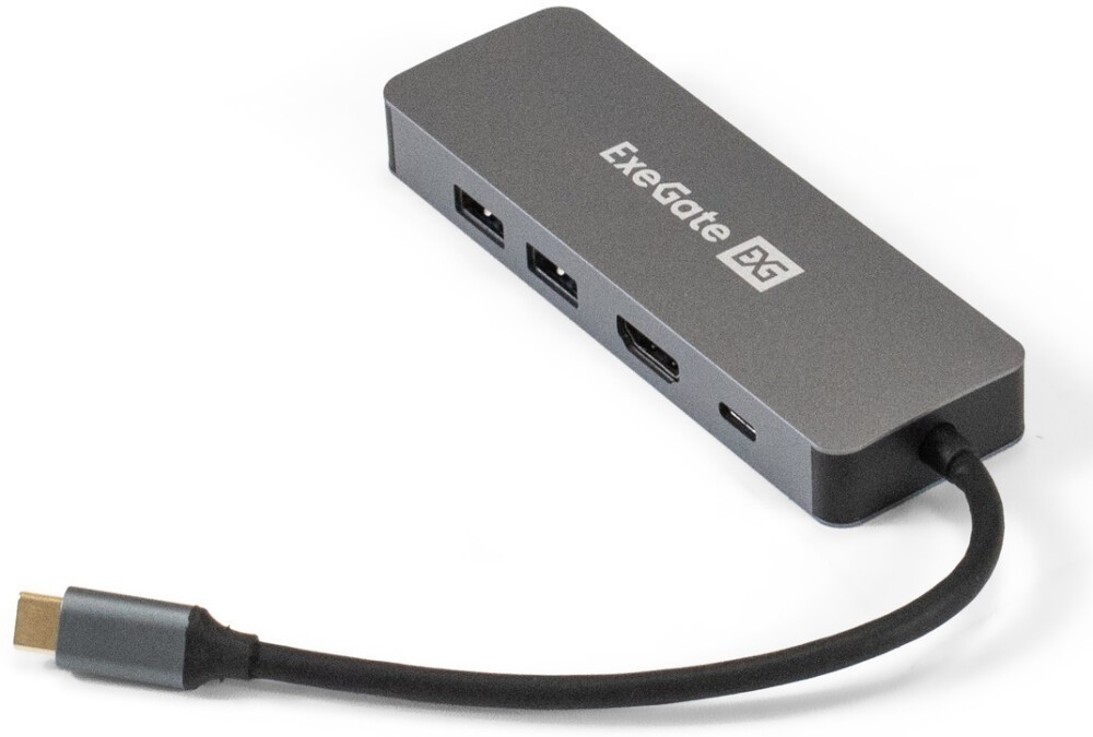 Док-станция ExeGate DUB-21C/PD/HL EX293982RUS, USB Type-C - 2xUSB3.0, HDMI, Lan, PD серый