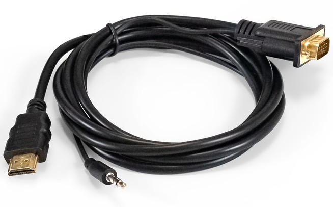 Переходник HDMI (M) - VGA (M) + Jack3.5 ExeGate EX-HDMIM-VGAM-3.5JackS-1.8 EX294719RUS, черный