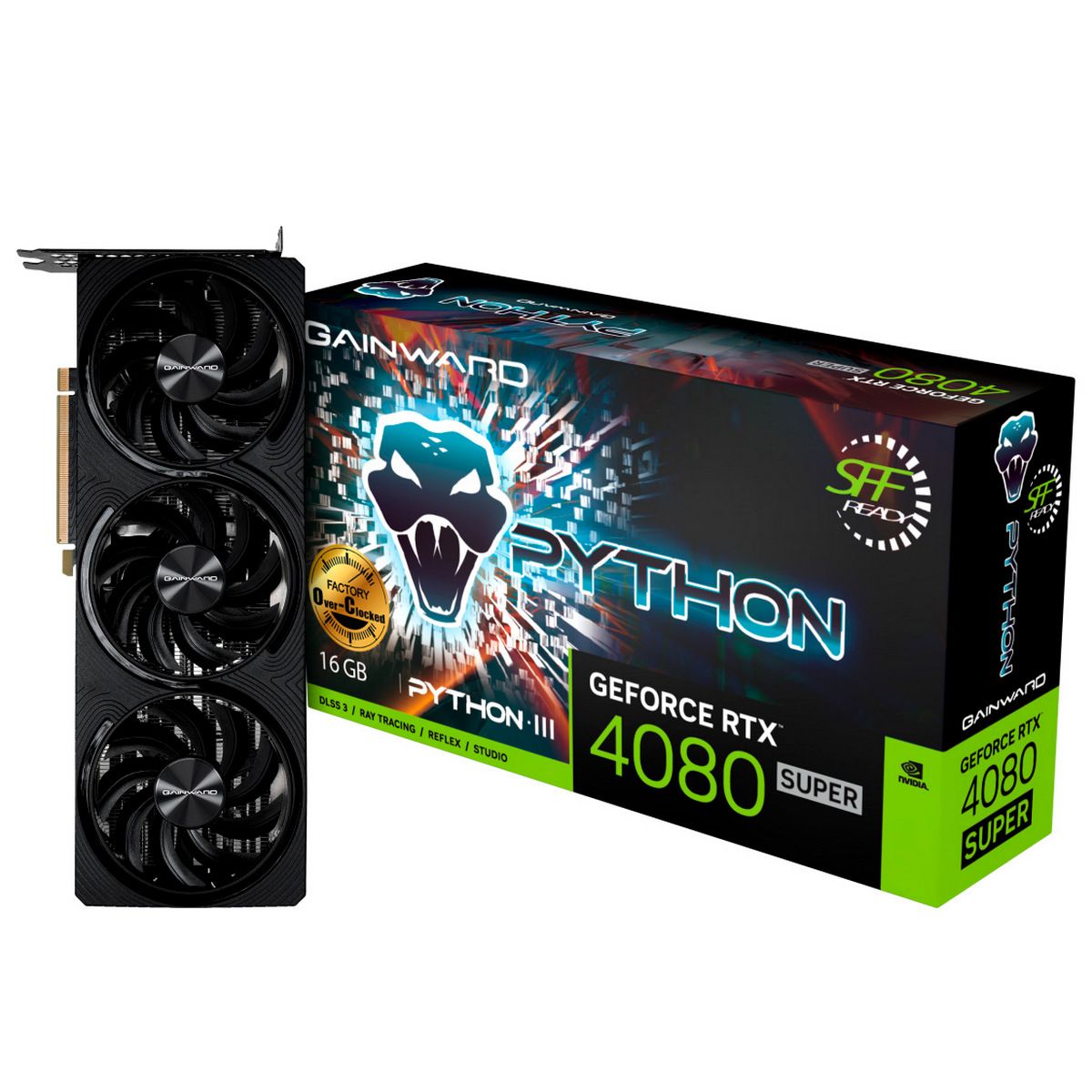 Видеокарта GeForce RTX 4080 Super, 16Gb GDDR6X 256bit, Gainward PYTHON III OC NED408SS19T2-1032T, RTL