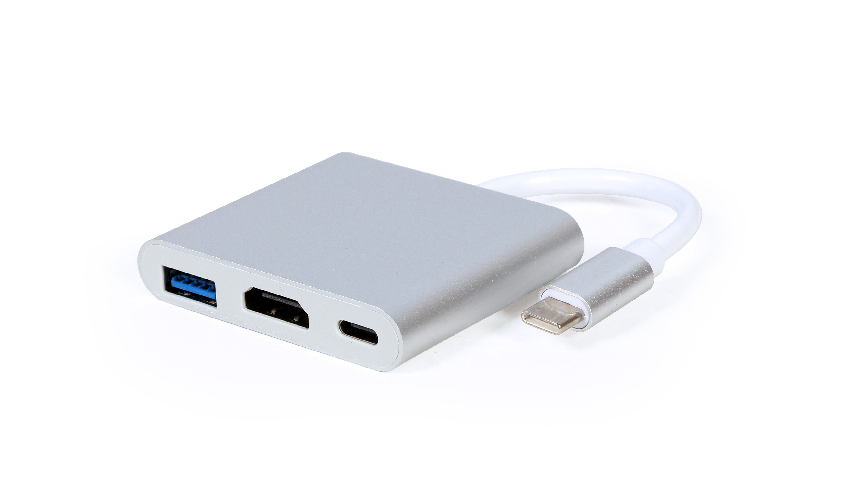 Кабель адаптер USB Type-C (M) + USB Type-C for charging (F) - HDMI (F) + USB3.0 (F) Gembird/Cablexpert A-CM-HDMIF-02-SV, серебристый