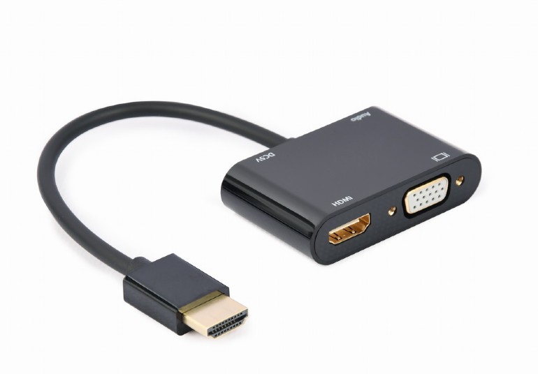 Кабель адаптер HDMI (M) - HDMI (F) + VGA (F) + Jack3.5 (F) Gembird/Cablexpert A-HDMIM-HDMIFVGAF-01, черный