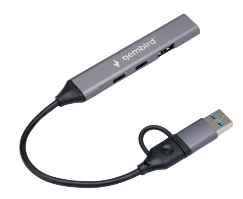 Разветвитель USB Type-С Gembird UHB-C444, серый, 1xUSB3.0 + 1xUSB2.0 + 2xUSB Type-C