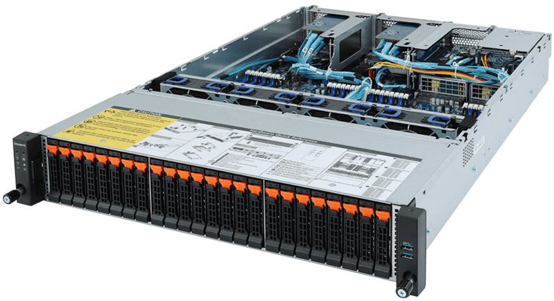 Gigabyte R282-Z92 2U, 2*SP3, 32x DIMM DDR4, 24x 2.5quot; SAS/SATA, 2x 1Gb/s (Intel I350-AM2), 2x 2.5quot; SAS/SATA in rear side, Aspeed AST2500, 2x 1600W 80 PLUS Platinum (6NR282Z92MR-00-103/6NR282Z92MR-00-A00)