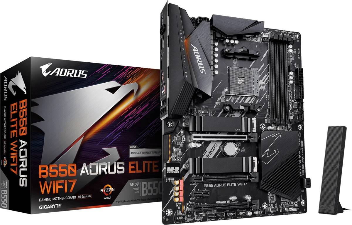 Материнская плата Gigabyte B550 AORUS ELITE WIFI7, AM4, (HDMI, DP), 4xDDR IV, ATX