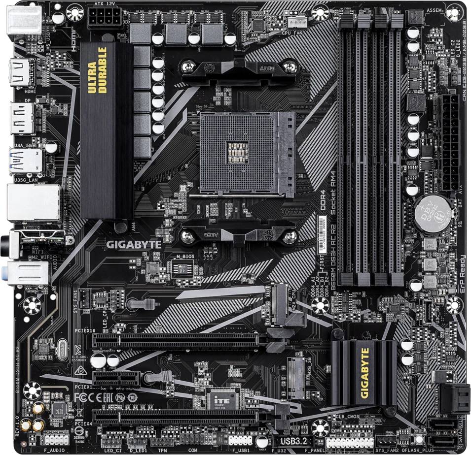 Материнская плата Gigabyte B550M DS3H AC R2, AM4, (DP, HDMI), 4xDDR IV, mATX (ТОЛЬКО В СОСТАВЕ ПЭВМ)