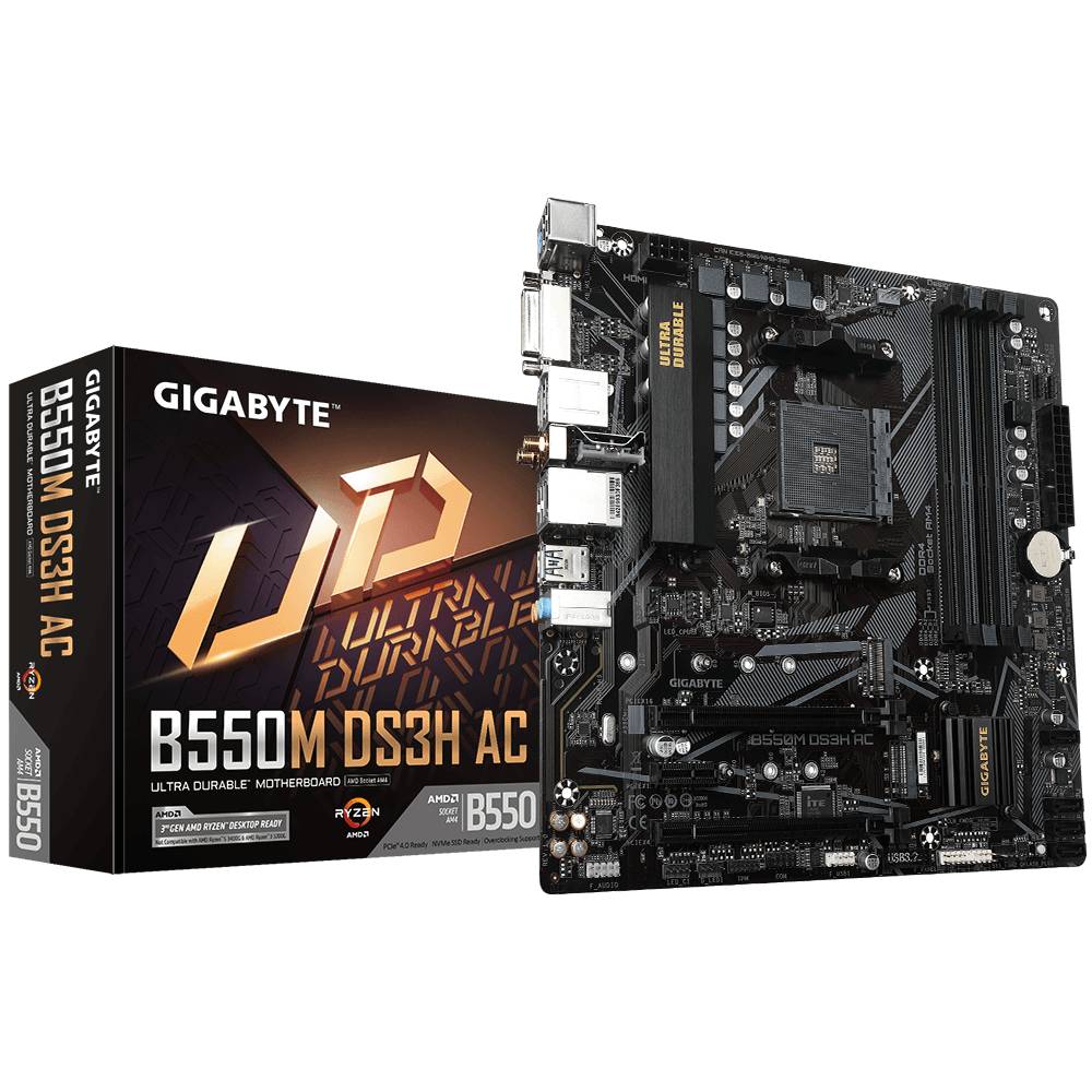 Материнская плата Gigabyte B550M DS3H AC, AM4, (DVI, HDMI), 4xDDR IV, mATX
