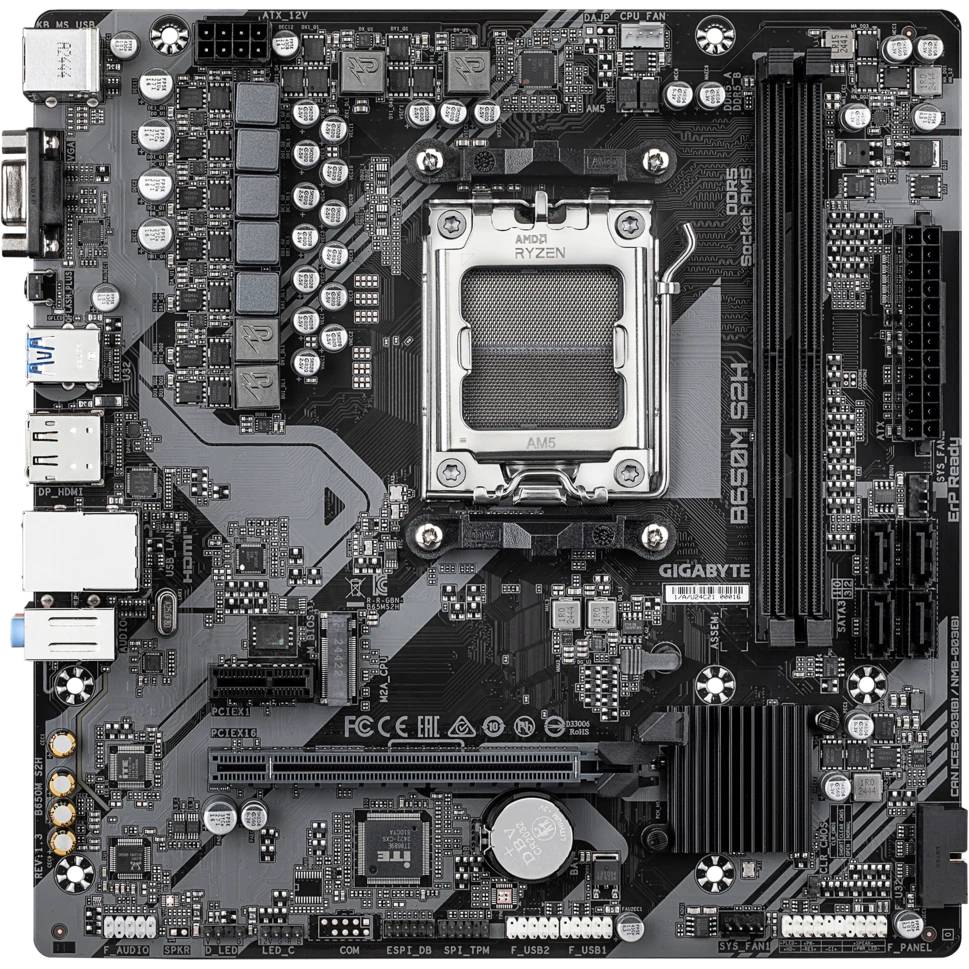 Материнская плата Gigabyte B650M S2H rev. 1.3, AM5, (VGA, HDMI, DP), 2xDDR V, mATX