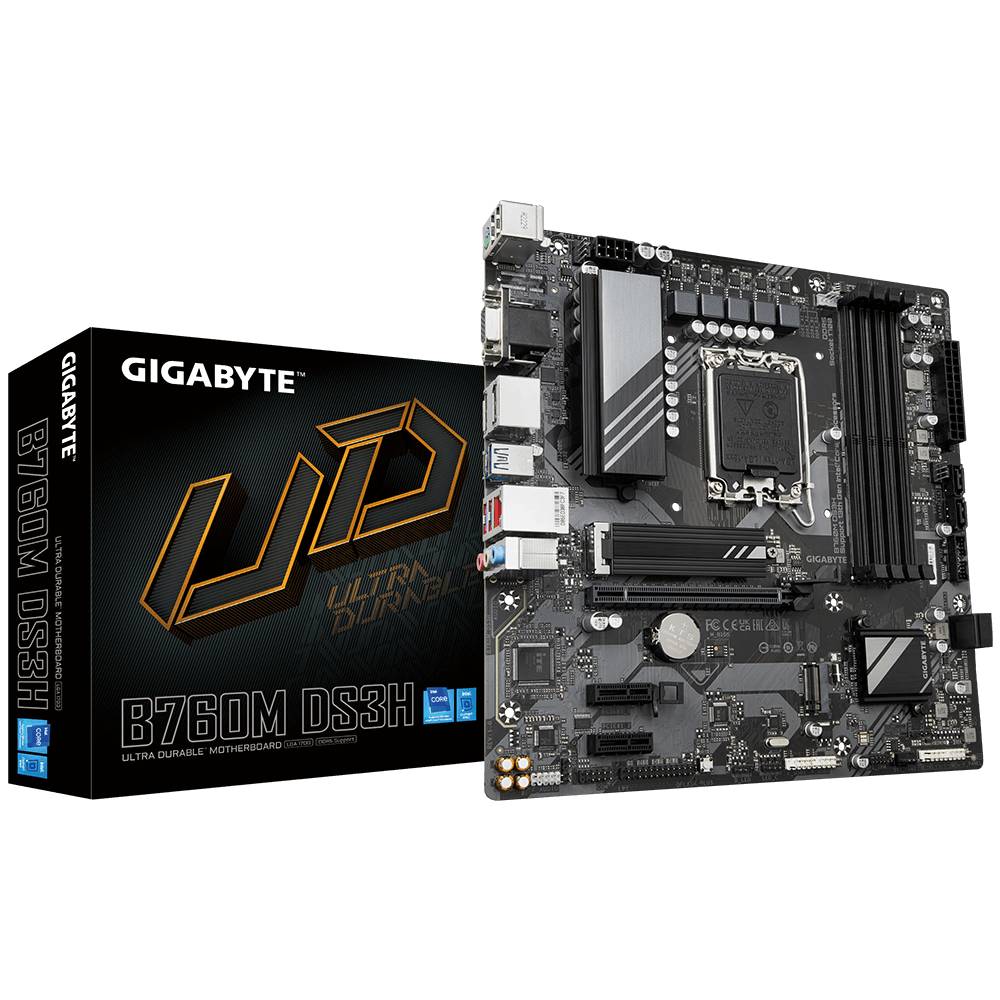 Материнская плата Gigabyte B760M DS3H, LGA1700, (VGA, HDMI, 2xDP), 4xDDR V, mATX