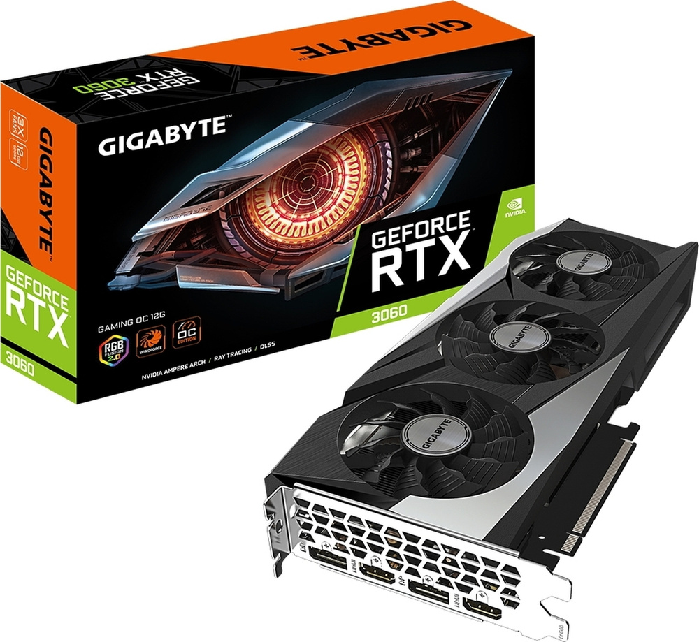Видеокарта GeForce RTX 3060, 12Gb GDDR6 192bit, Gigabyte RTX3060 GAMING GV-N3060GAMING-12GD, RTL