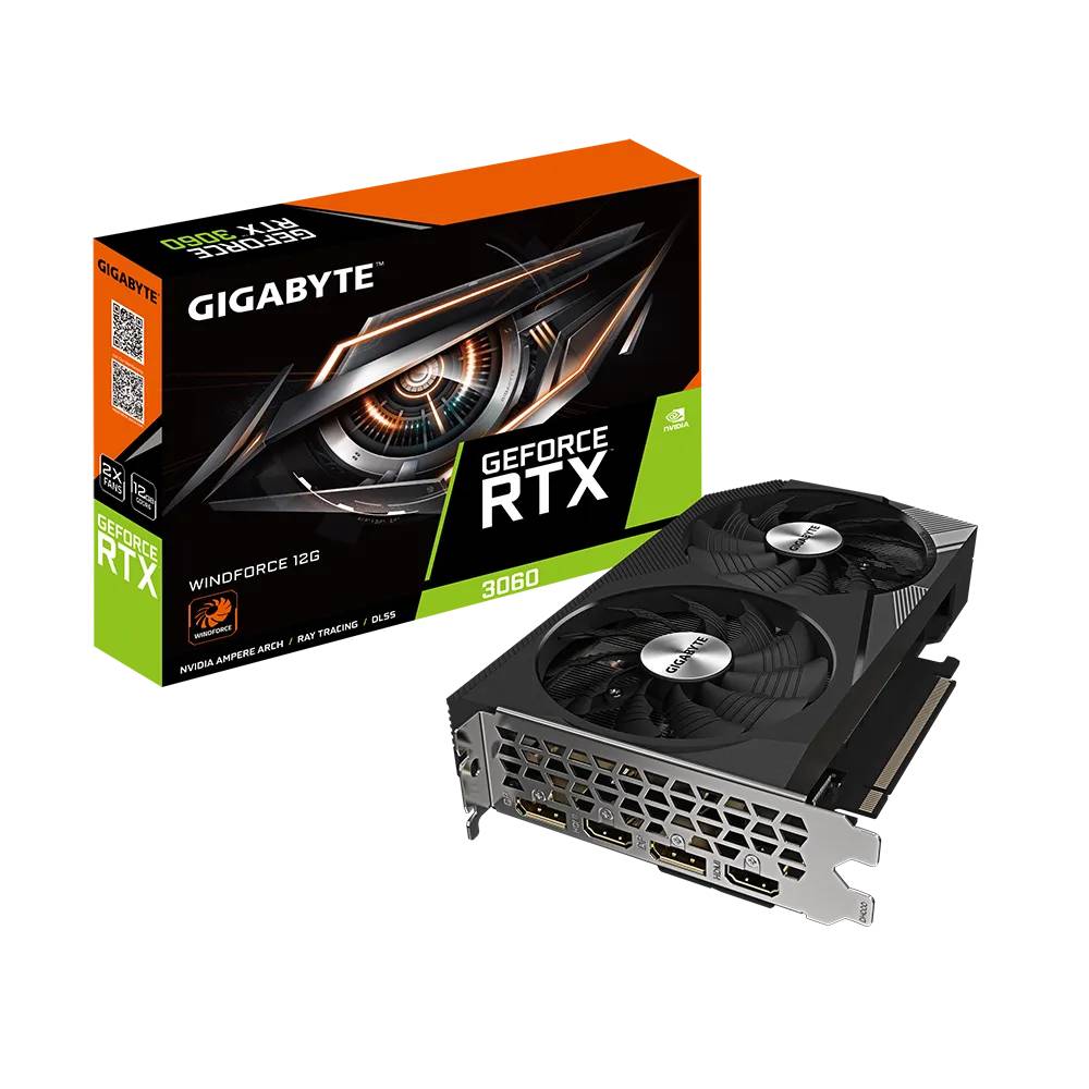 Видеокарта GeForce RTX 3060, 12Gb GDDR6 192bit, Gigabyte GV-N3060WF2-12GD, RTL