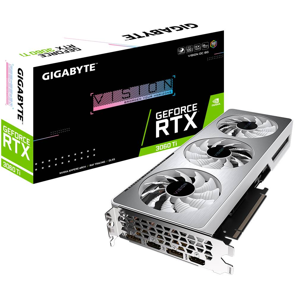 Видеокарта GeForce RTX 3060 Ti, 8Gb GDDR6 256bit, Gigabyte GV-N306TVISION OC-8GD, RTL