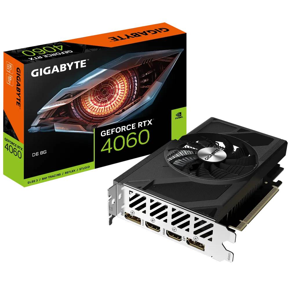 Видеокарта GeForce RTX 4060, 8Gb GDDR6 128bit, Gigabyte GV-N4060D6-8GD, RTL